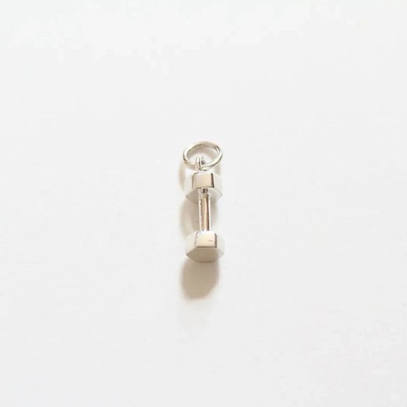 Dumbbell Charm - Sterling Silver Tiny Dumbbell Charm - 925 Sterling Silver - Picture 1 of 3